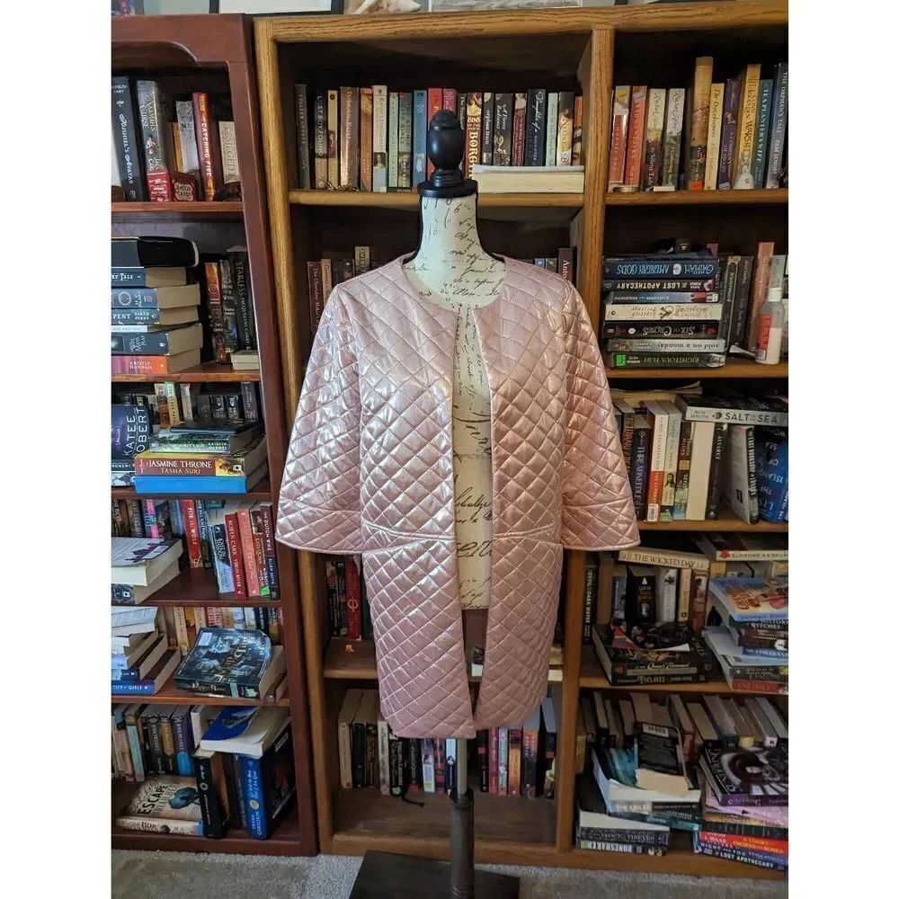 Eva Franco bubblegum pink iridescent quilted open coat euc sz xs